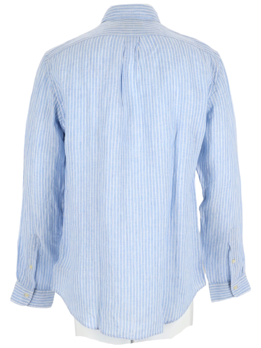 Ralph Lauren Light Blue Striped Linen Shirt Blauw