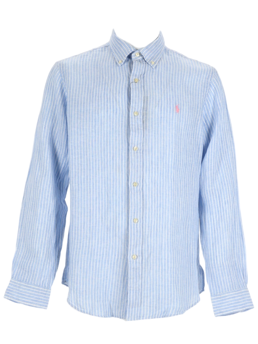 Ralph Lauren Light Blue Striped Linen Shirt Blauw