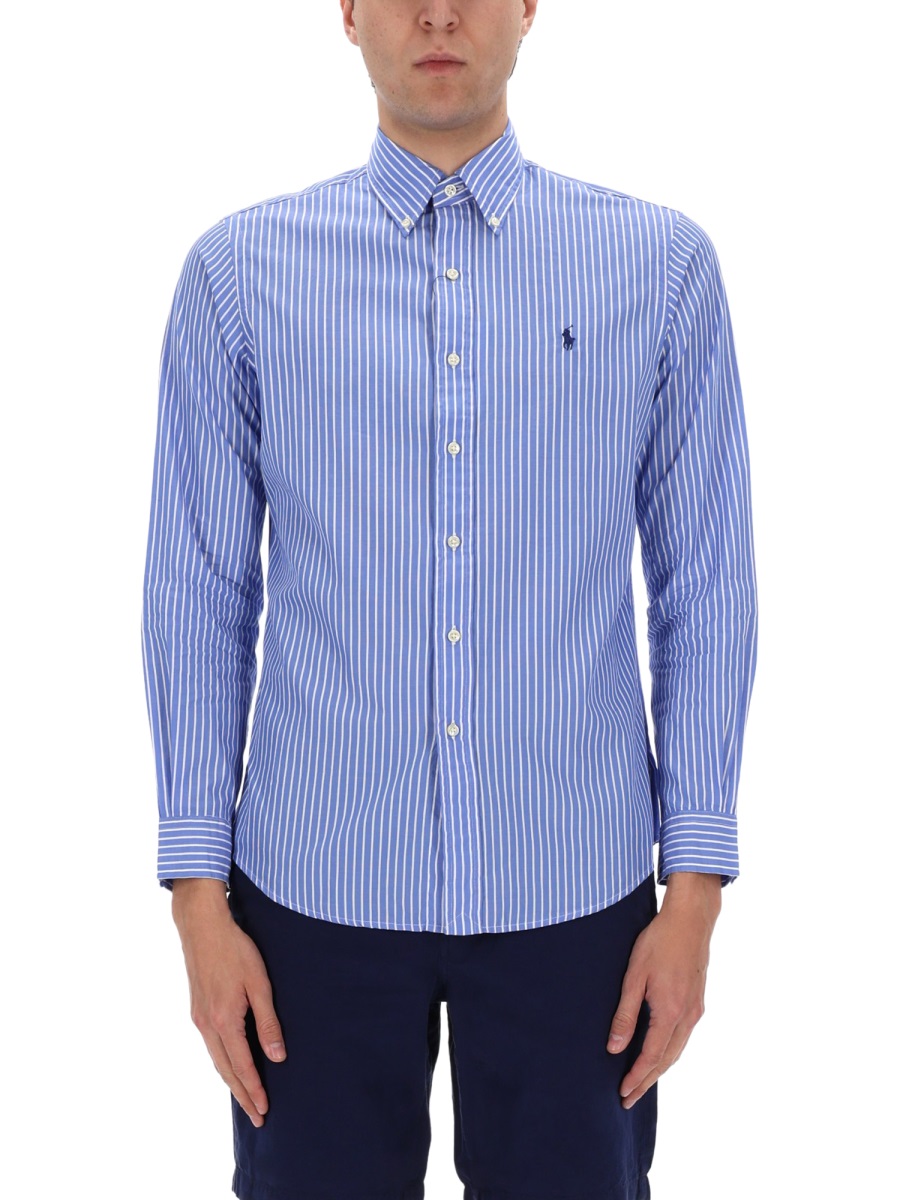 Ralph Lauren Blue Striped Cotton Button-Down Shirt Blauw