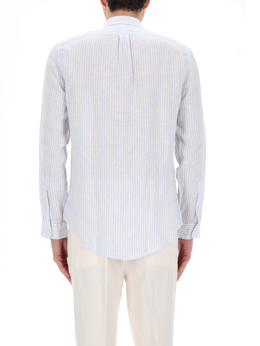 Ralph Lauren Vertical Stripe Linen Casual Shirt Wit