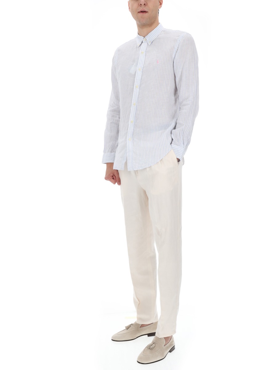 Ralph Lauren Vertical Stripe Linen Casual Shirt Wit