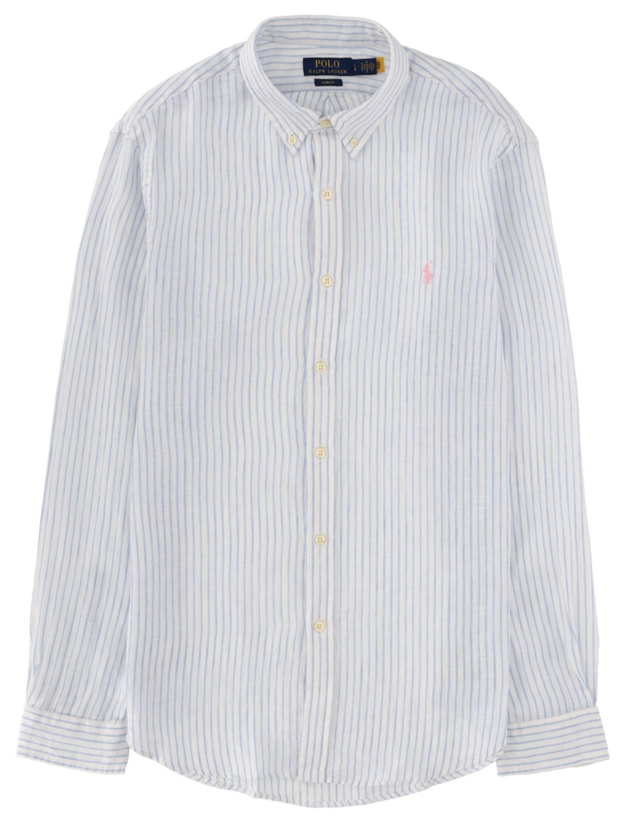Ralph Lauren Vertical Stripe Linen Casual Shirt Wit