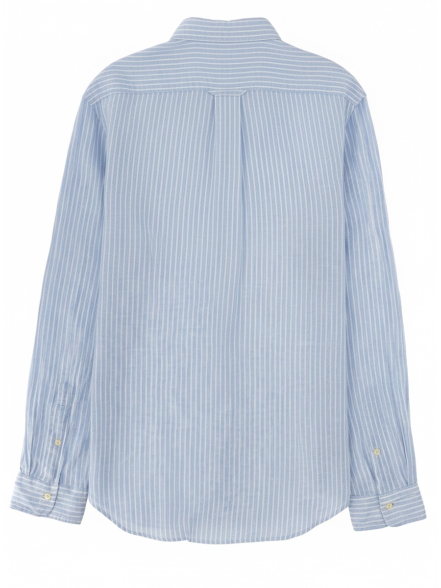 Ralph Lauren Light Blue Vertical Stripes Linen Shirt Blauw