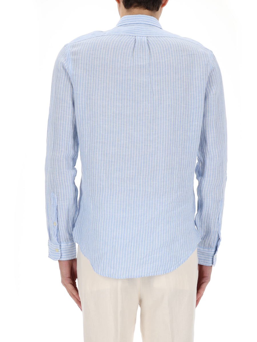 Ralph Lauren Light Blue Vertical Stripes Linen Shirt Blauw