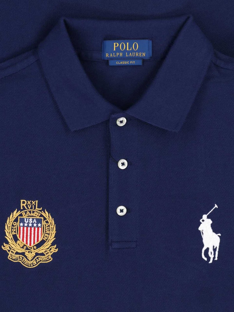 Ralph Lauren Classic Fit Polo Shirt with USA Prints Blauw