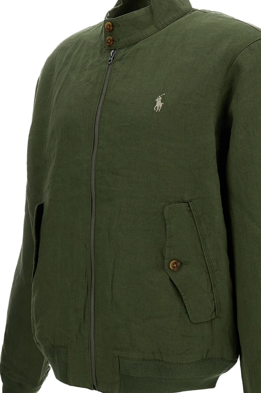 Ralph Lauren Green Linen Short Jacket with Ribbed Cuffs Groen