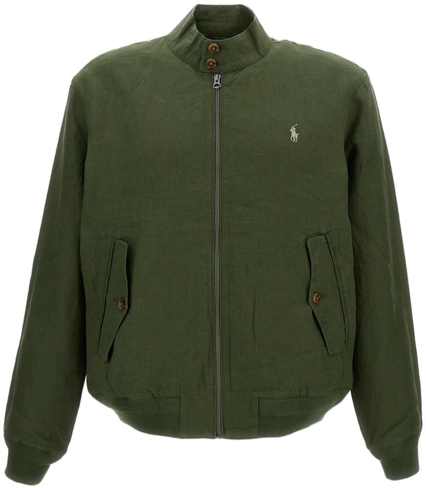 Ralph Lauren Green Linen Short Jacket with Ribbed Cuffs Groen