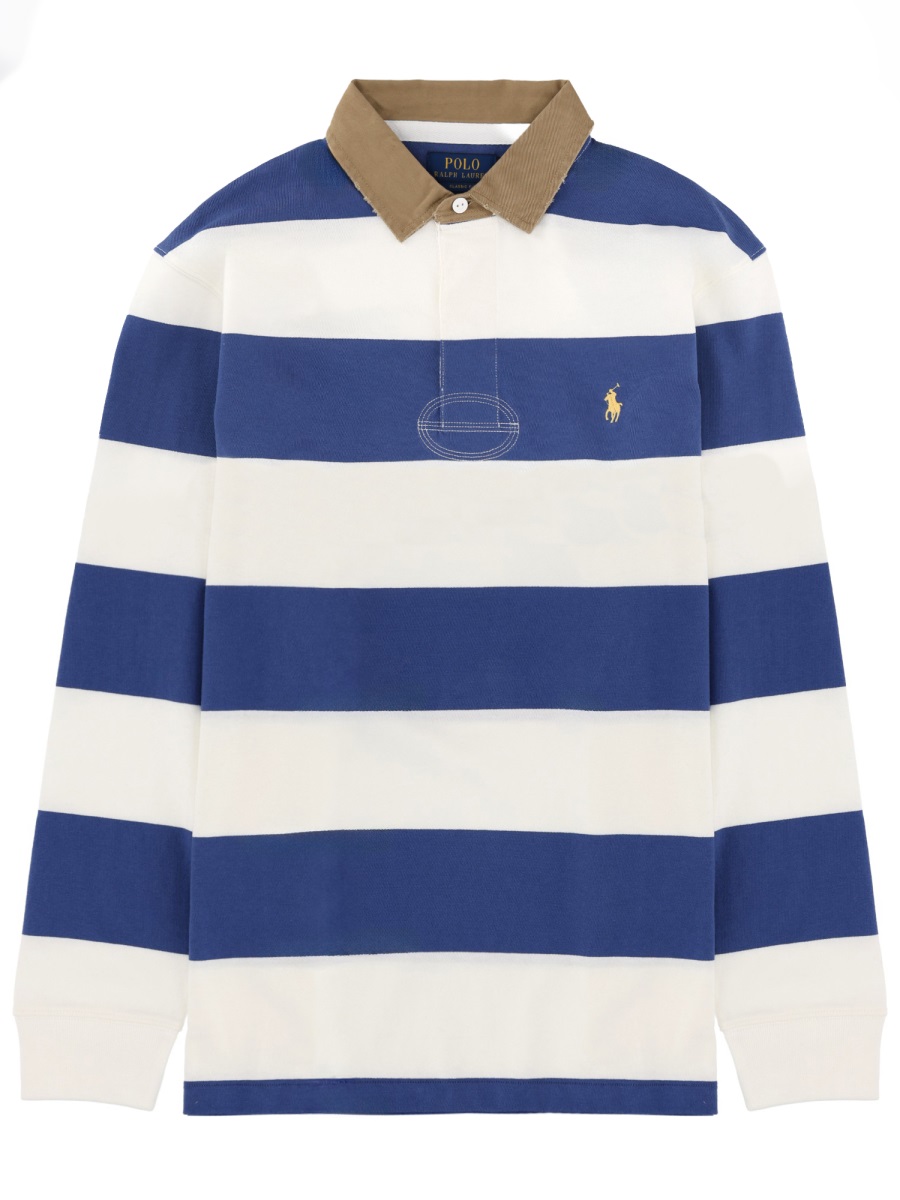 Ralph Lauren Blue Horizontal Stripe Rugby Polo Shirt Blauw