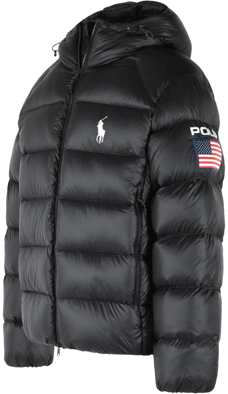 Ralph Lauren Black Bomber Jacket Quilted Puffer Jacket Zwart