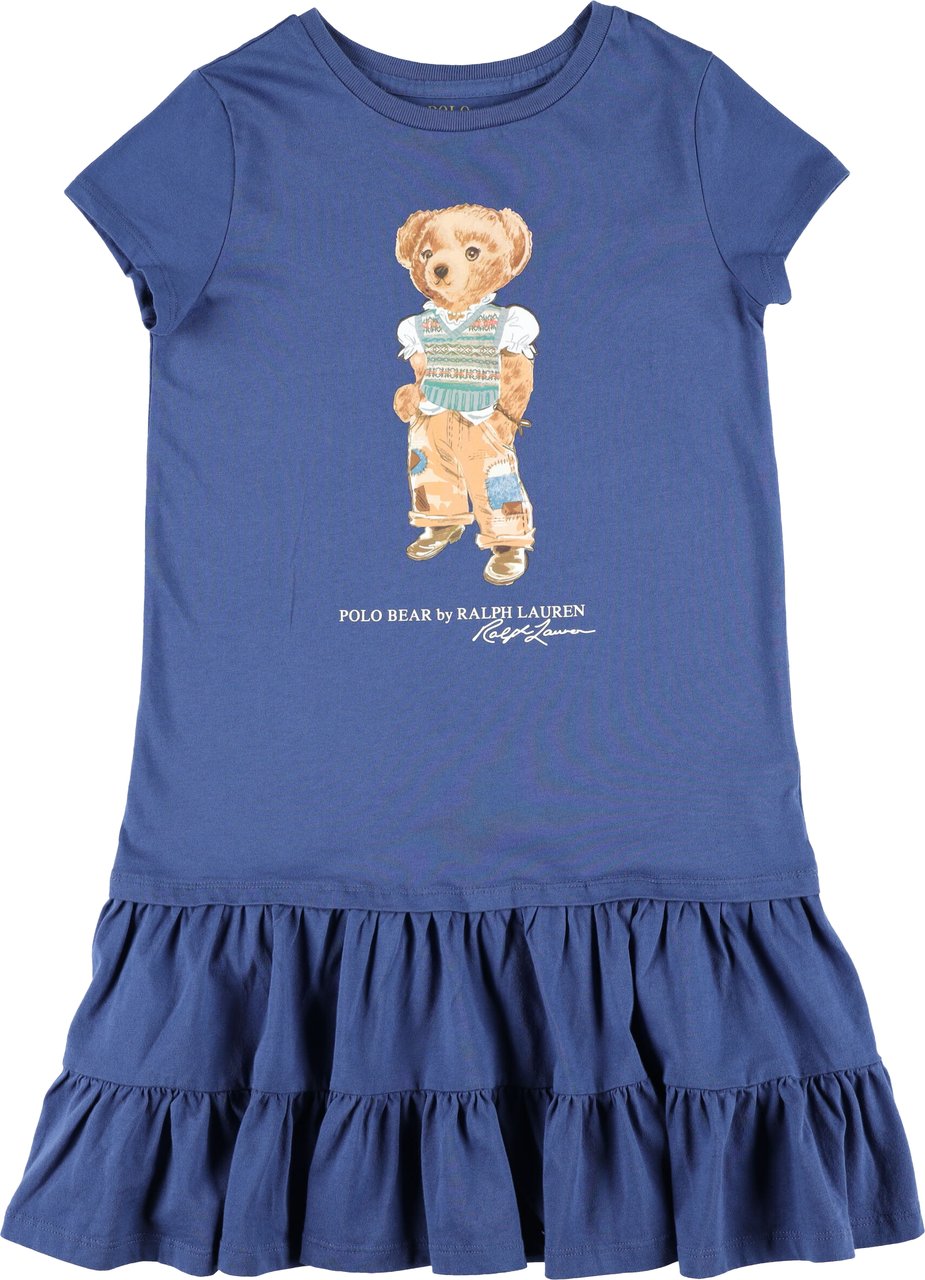 Ralph Lauren Cotton Dress Bear Blu Blauw