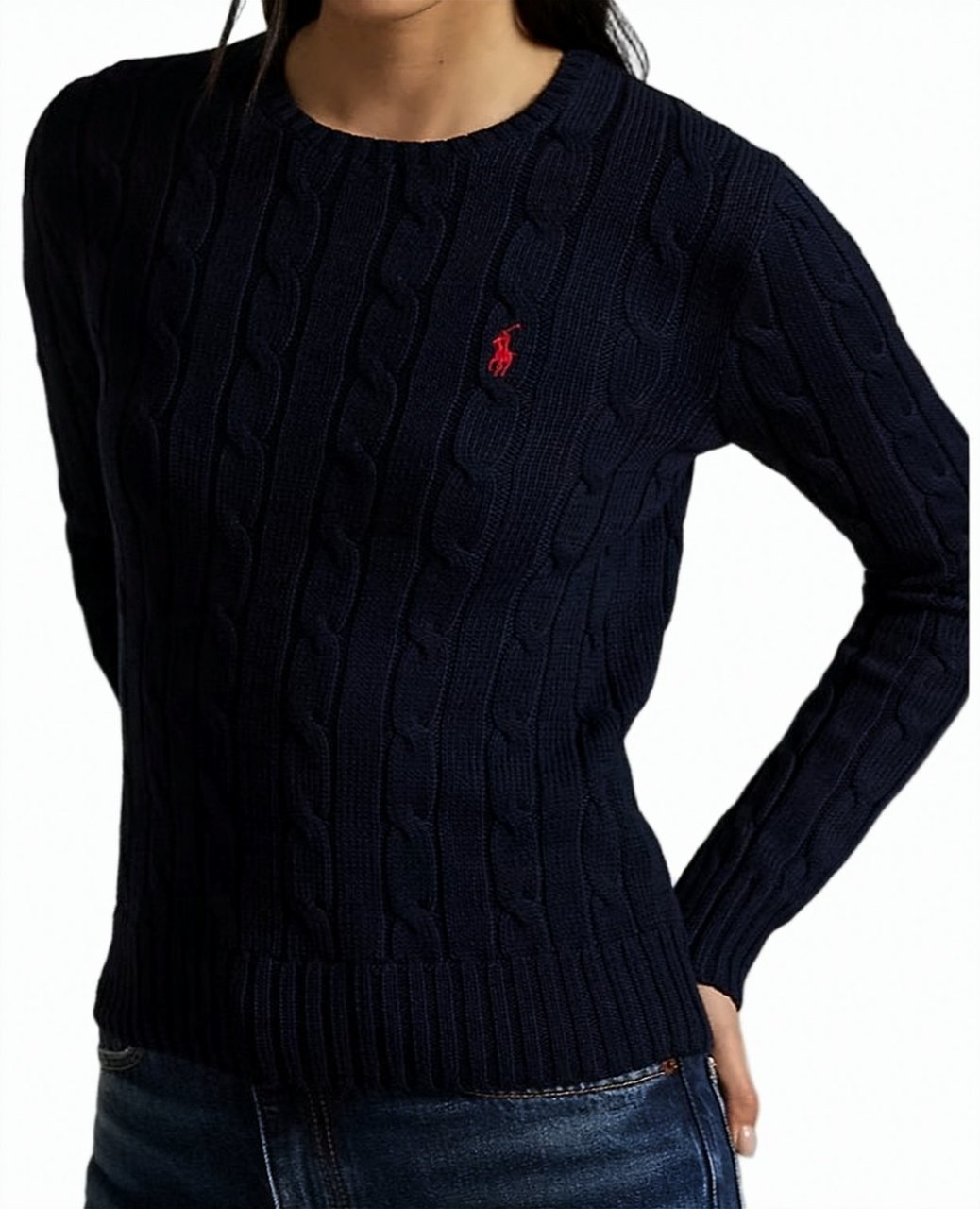 Ralph Lauren Rinett Cable Knit Cotton Sweater Zwart