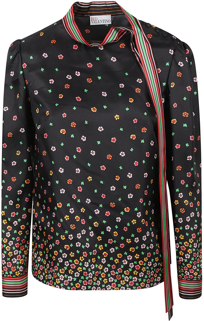 RED Valentino Silk Black Shirt with Refined Collar Zwart