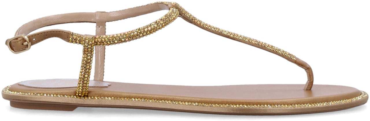 Rene Caovilla Diana Flat Tong Sandal Beige Gold Satin Beige