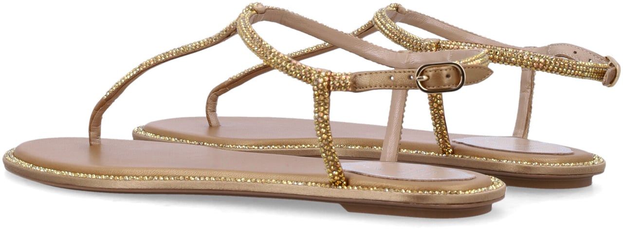 Rene Caovilla Diana Flat Tong Sandal Beige Gold Satin Beige