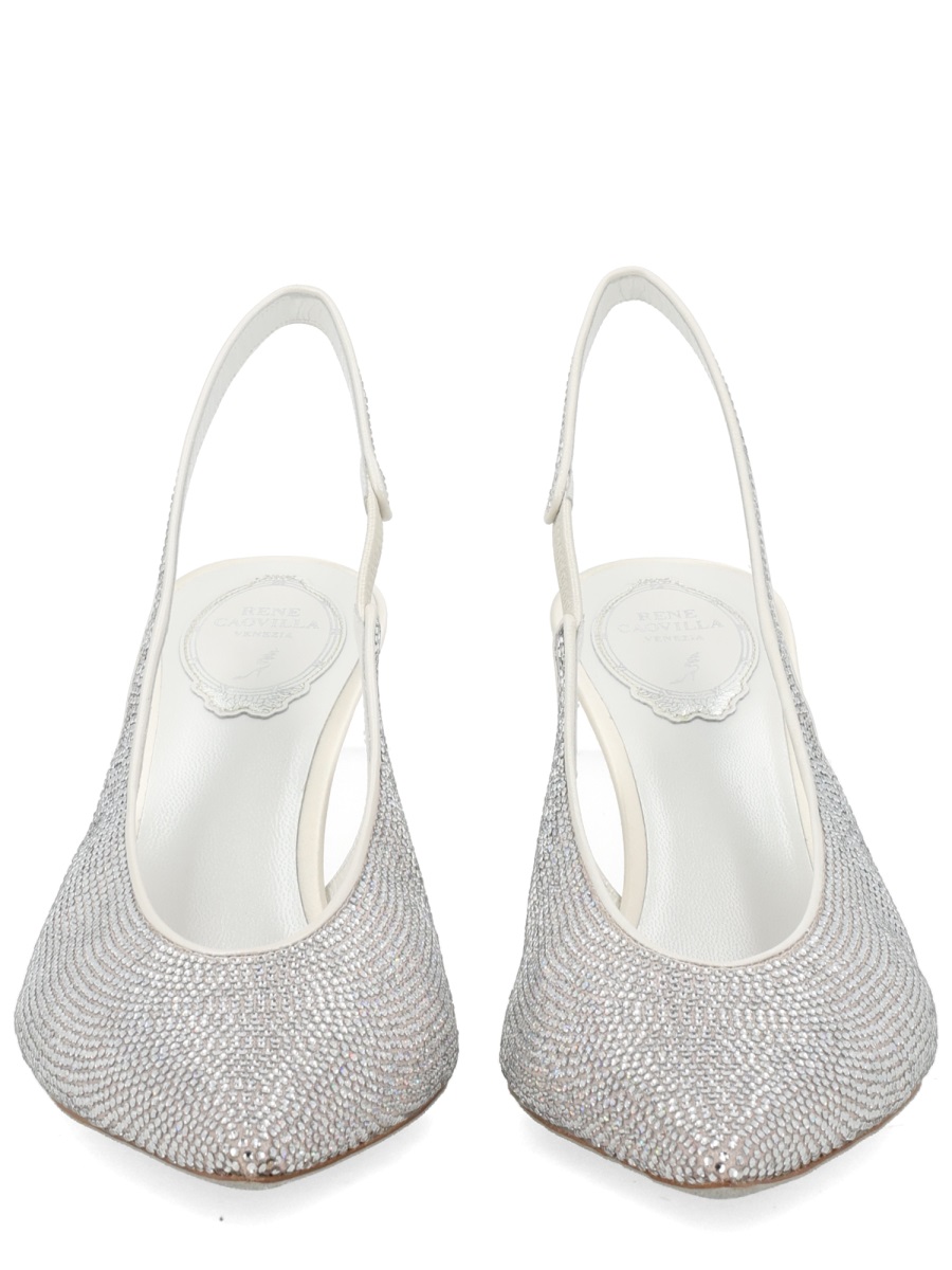 Rene Caovilla Jinny Pointed Toe Sparkling Slingback Pumps Wit