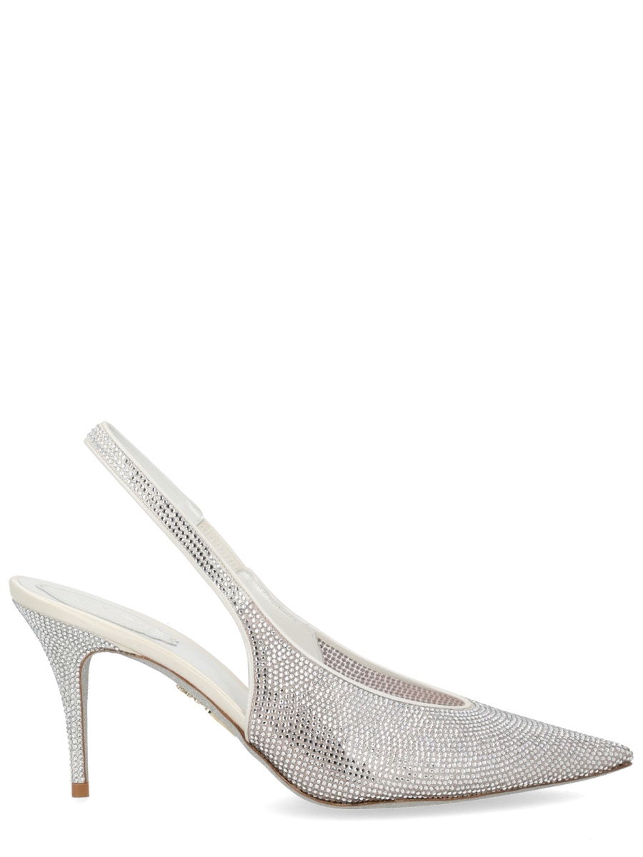 Rene Caovilla Jinny Pointed Toe Sparkling Slingback Pumps Wit