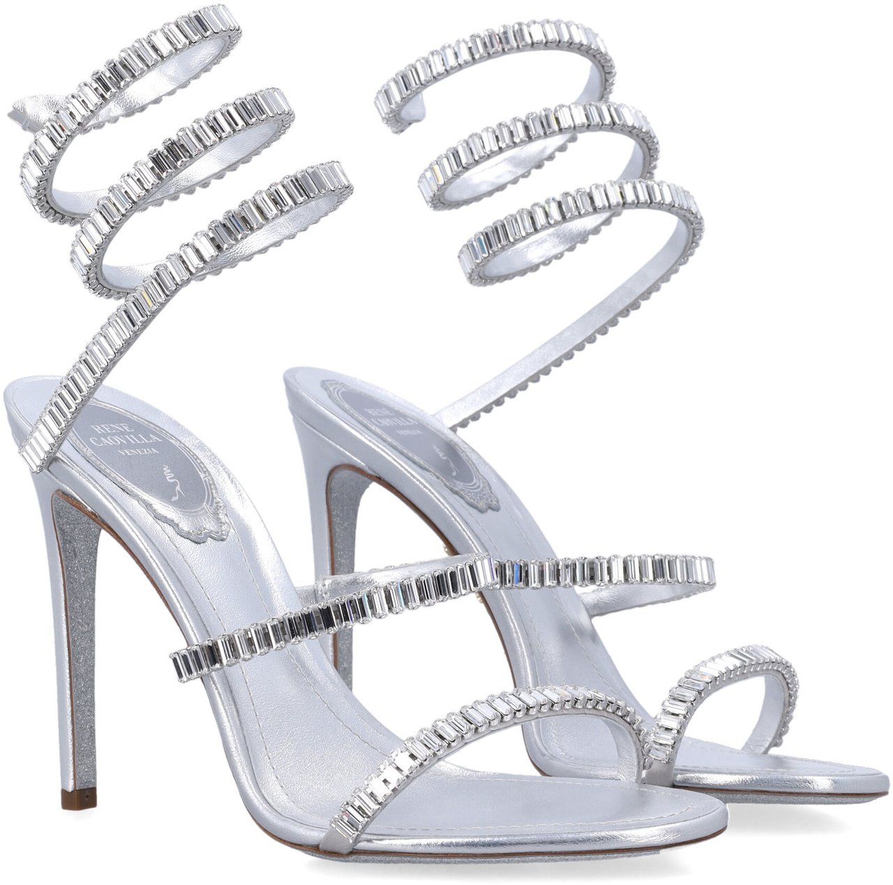 Rene Caovilla Cleo 105 Emerlad Cut Crystal Argento Zilver