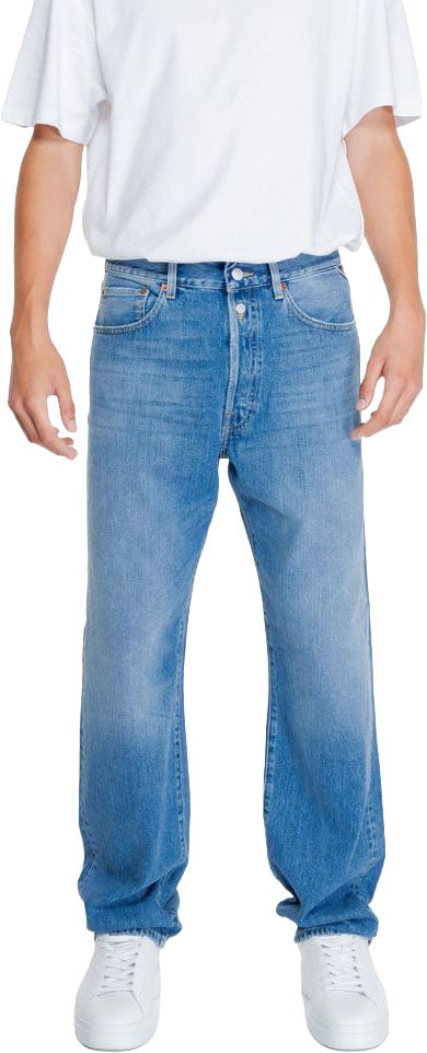 Replay Blue Cotton Relaxed Fit Jeans Blauw