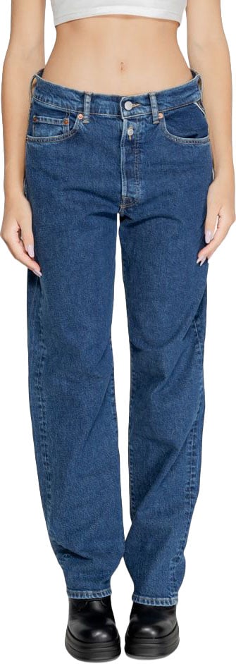 Replay Blue Cotton Mom Jeans Blauw