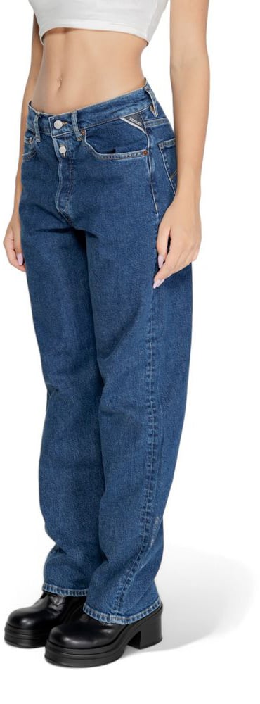 Replay Blue Cotton Mom Jeans Blauw
