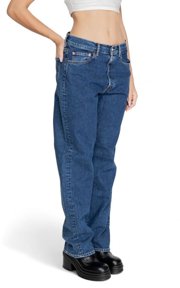 Replay Blue Cotton Mom Jeans Blauw