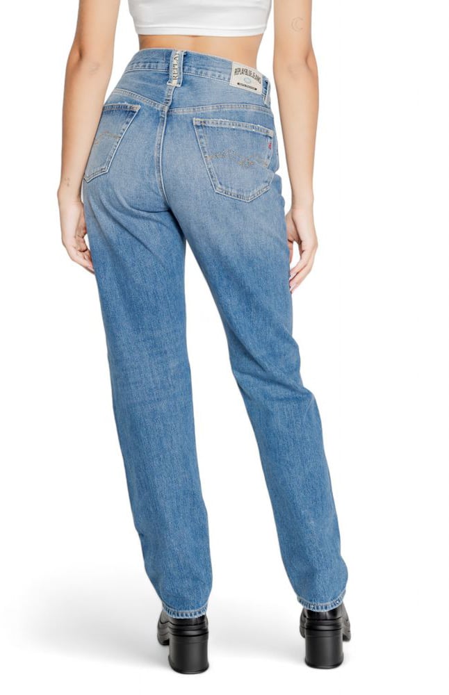 Replay Blue Cotton Mom Jeans Blauw