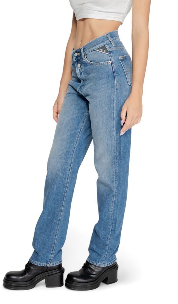 Replay Blue Cotton Mom Jeans Blauw