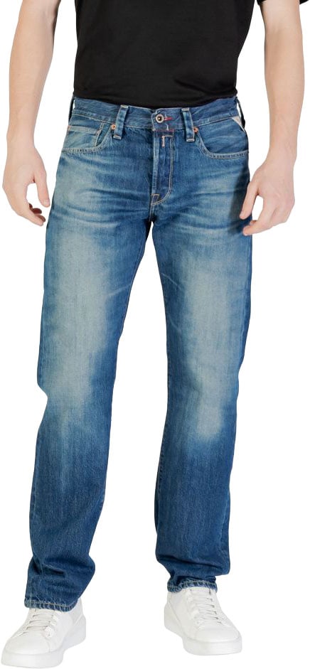 Replay Blue Cotton Relaxed Fit Jeans Blauw