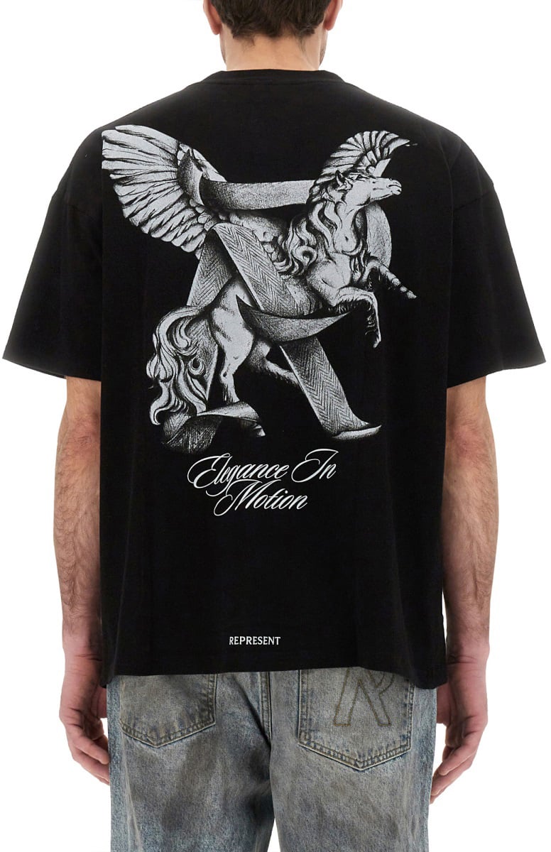 Represent "ELEGANCE IN MOTION" T-SHIRT Zwart