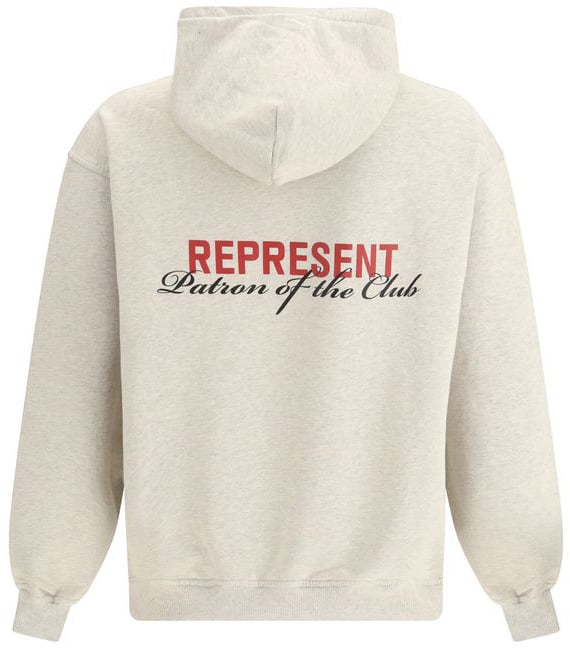 Represent Relaxed Fit Textured Cotton Hoodie with Contrasting Text Grijs