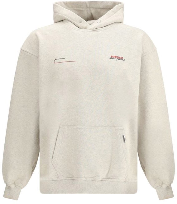 Represent Relaxed Fit Textured Cotton Hoodie with Contrasting Text Grijs