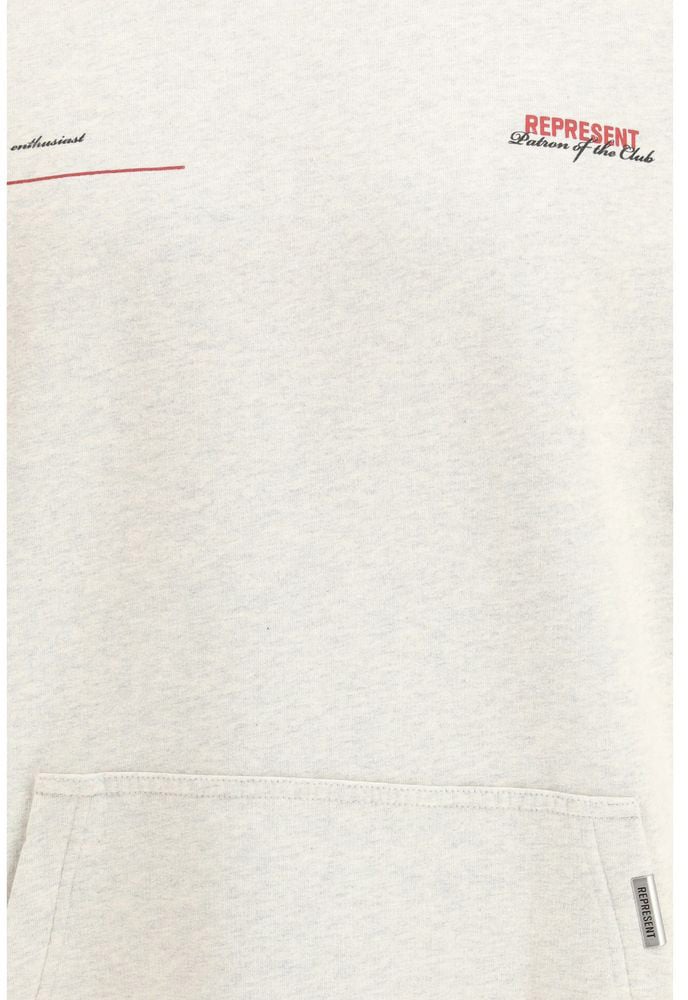 Represent Relaxed Fit Textured Cotton Hoodie with Contrasting Text Grijs