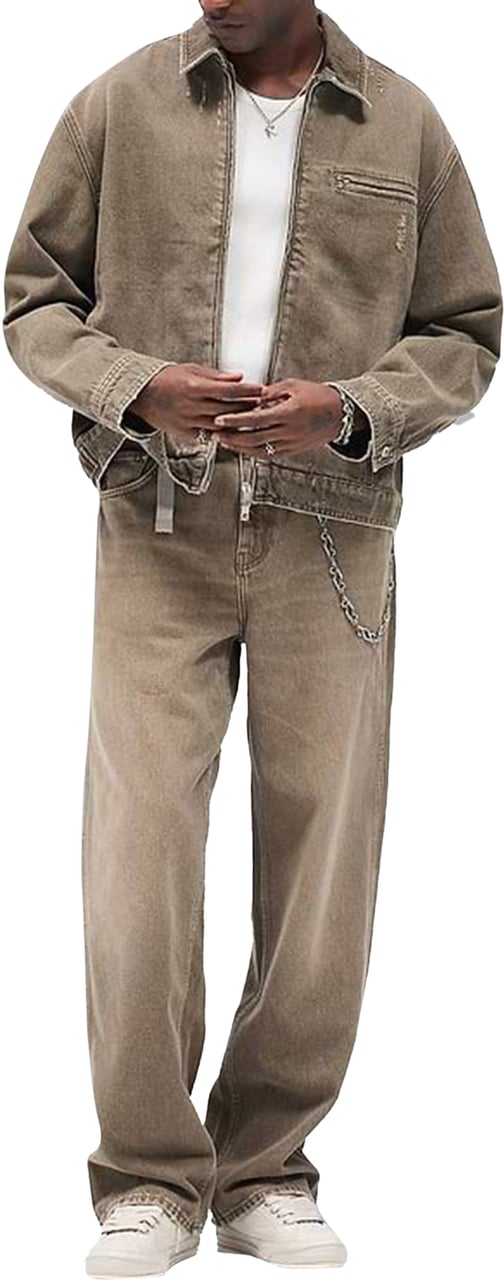 Represent COLLARED DENIM JACKET OLIVE GREEN Groen