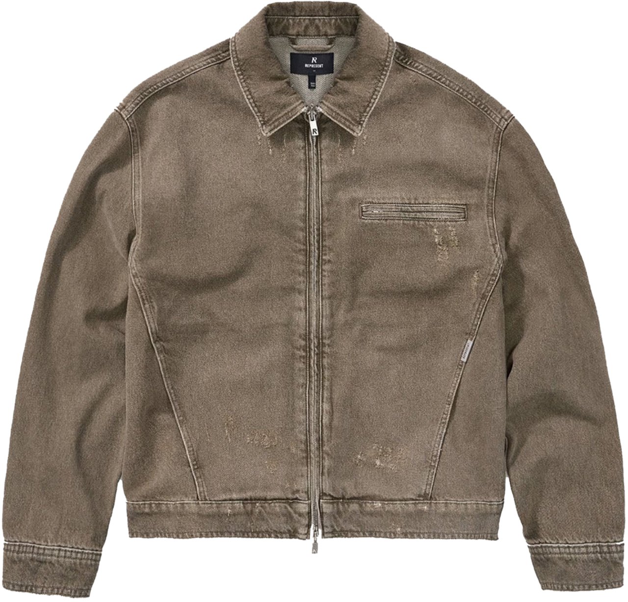 Represent COLLARED DENIM JACKET OLIVE GREEN Groen