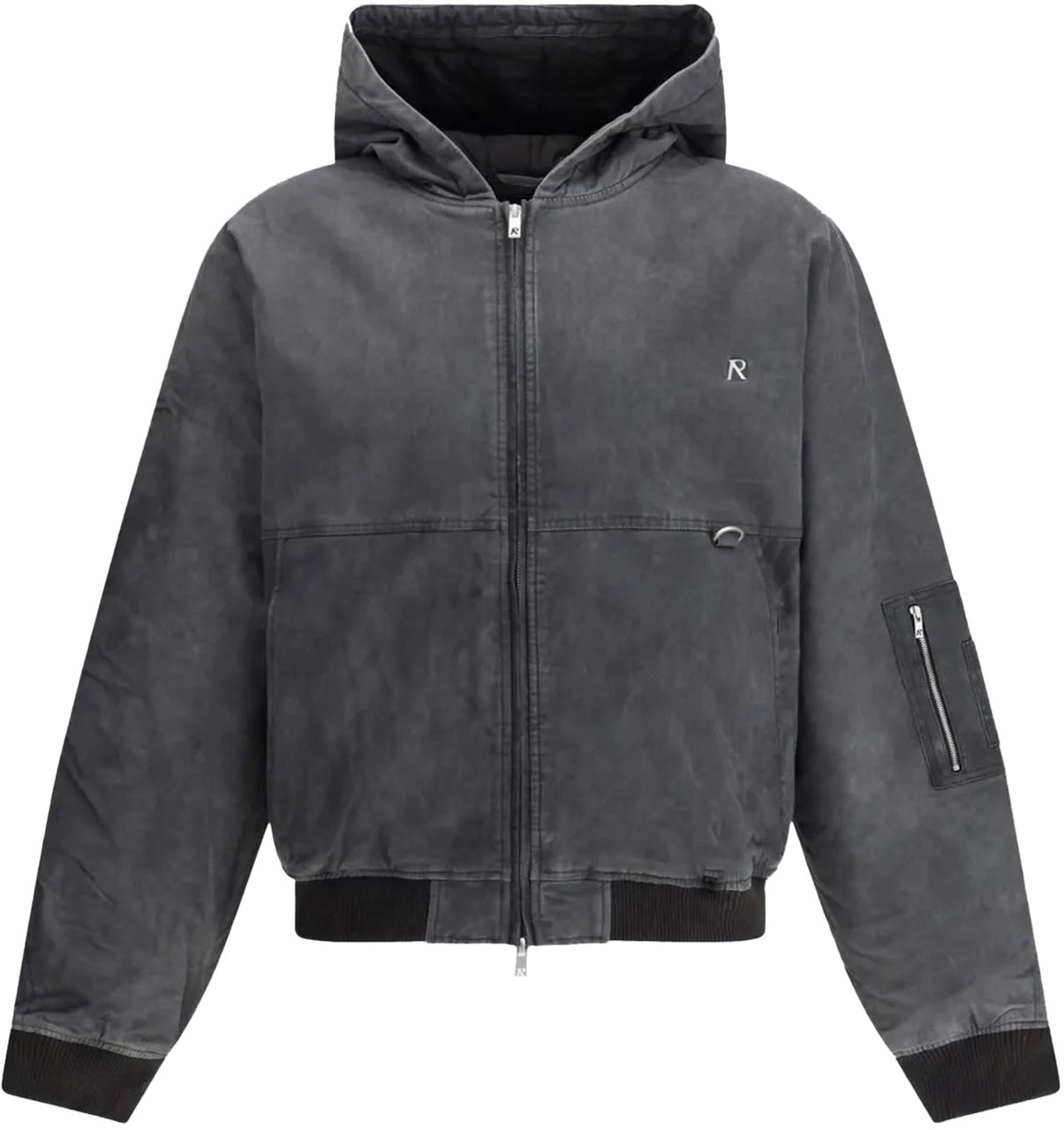 Represent HOODED WASHED BOMBER JACKET BLACK Zwart