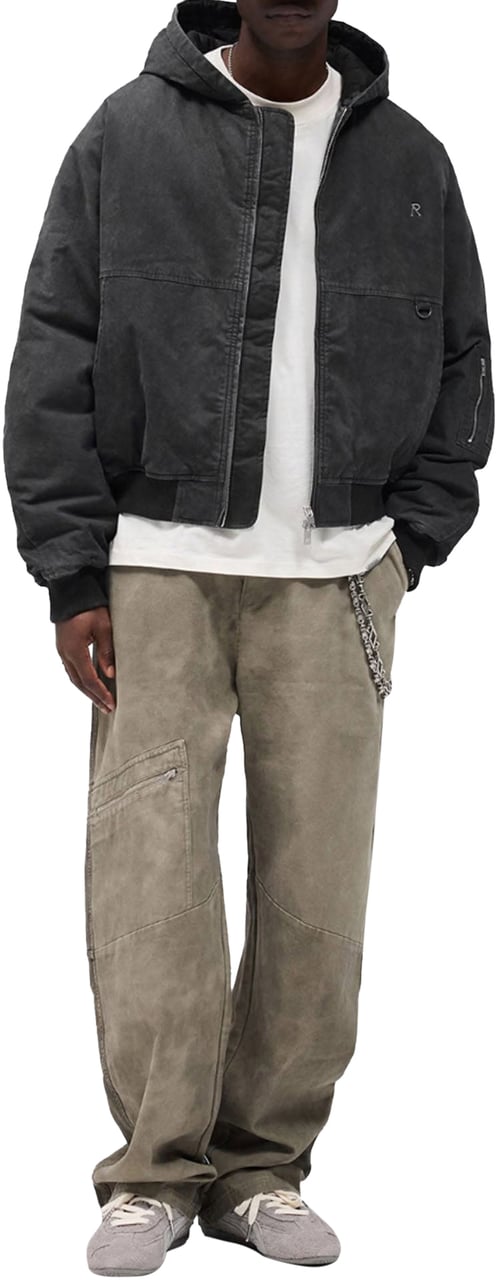 Represent HOODED WASHED BOMBER JACKET BLACK Zwart