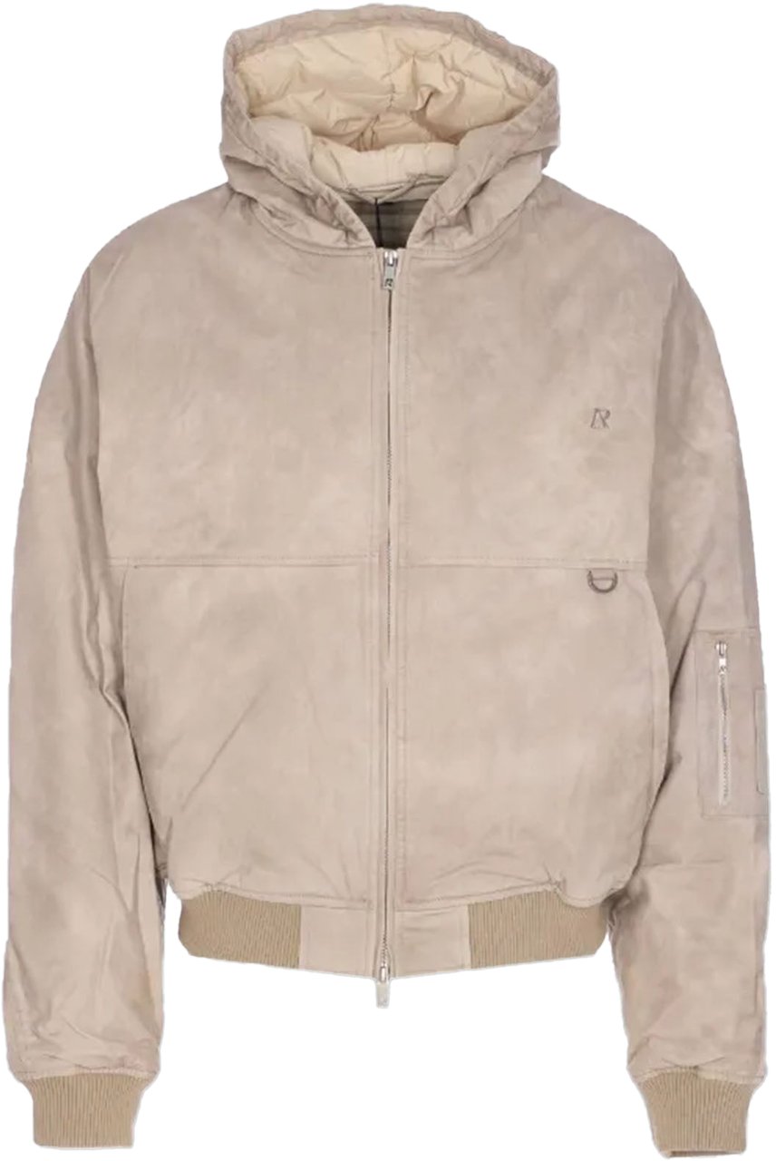 Represent HOODED WASHED BOMBER JACKET BEIGE Beige