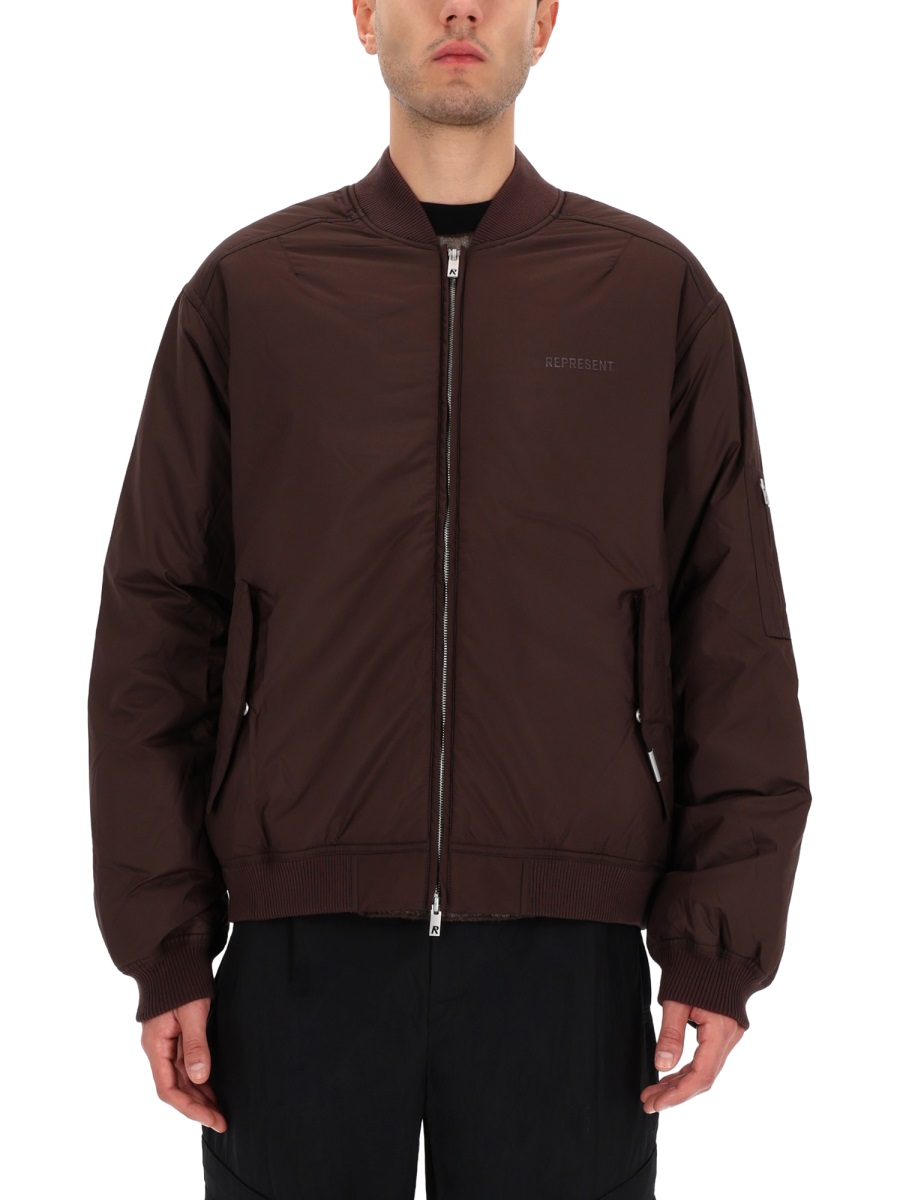 Represent Smart Brown Boxy Bomber Jacket Zwart
