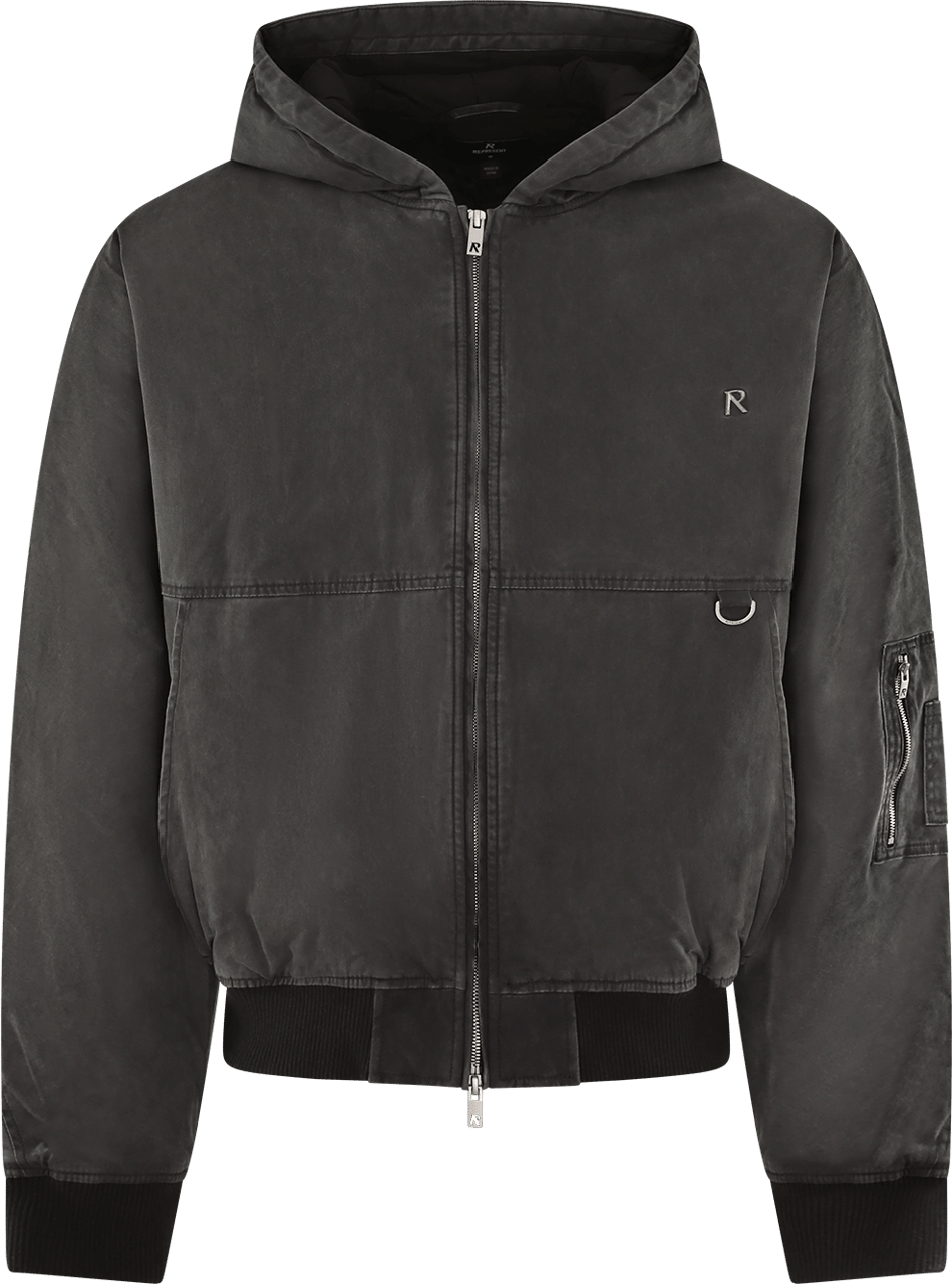 Represent Heren Hooded Bomber (Washed) Zwart