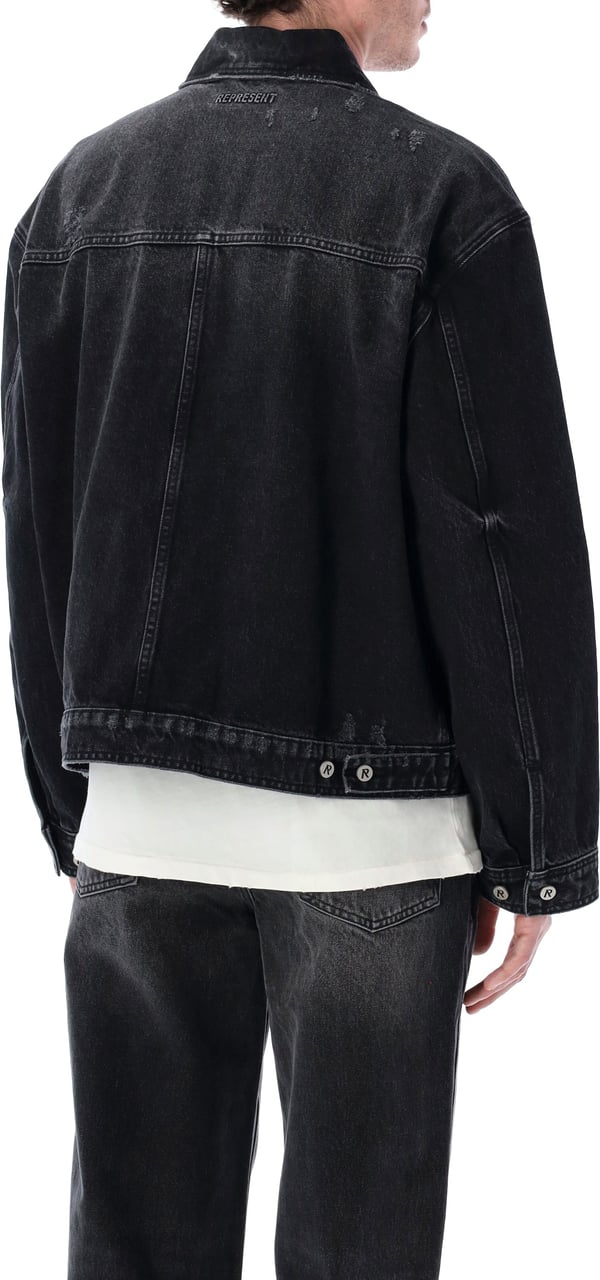 Represent Collared Denim Jacket Aged Black Donkergrijs