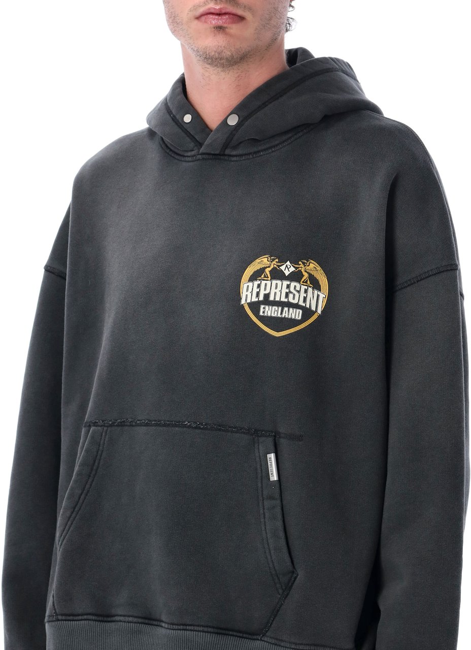 Represent Angel Border Hoodie Stained Black Donkergrijs