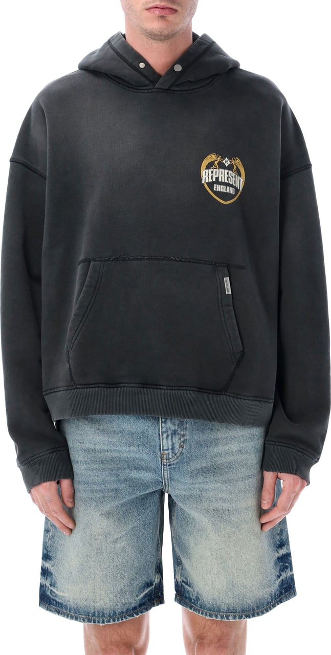 Represent Angel Border Hoodie Stained Black Donkergrijs
