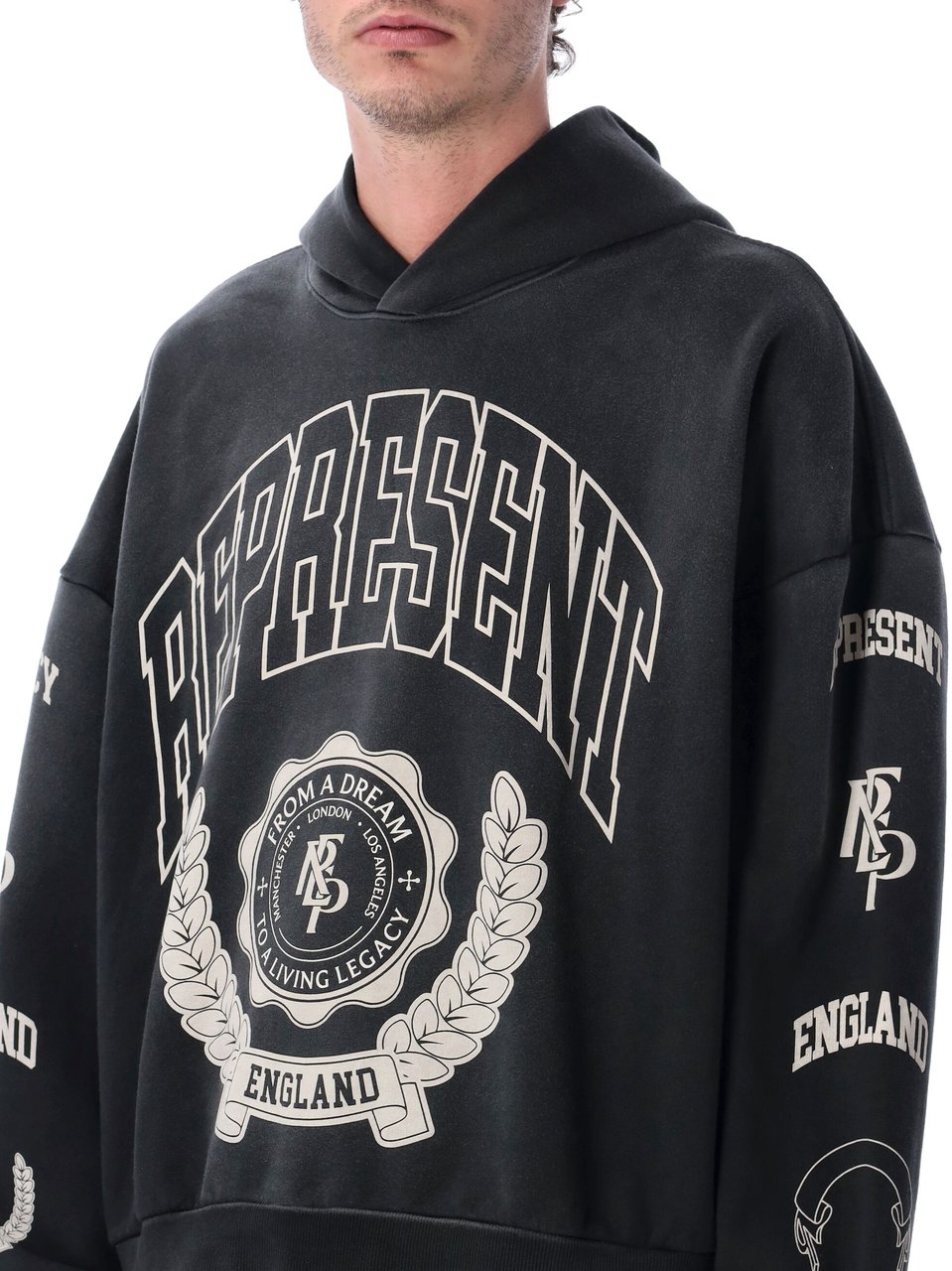 Represent Legacy Crest Hoodie Stained Black Zwart
