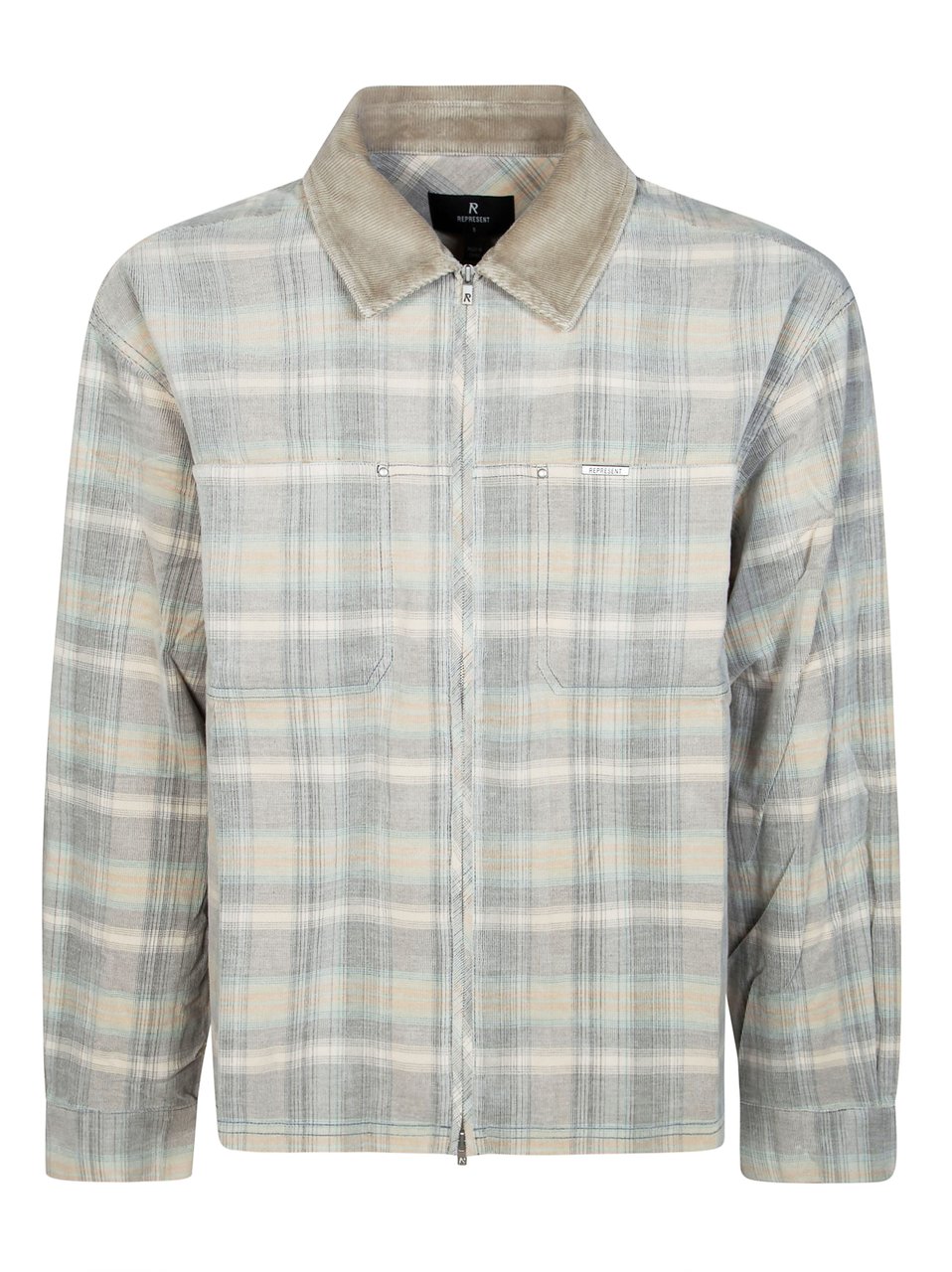 Represent Neutral Plaid Zip Up Shirt Grijs