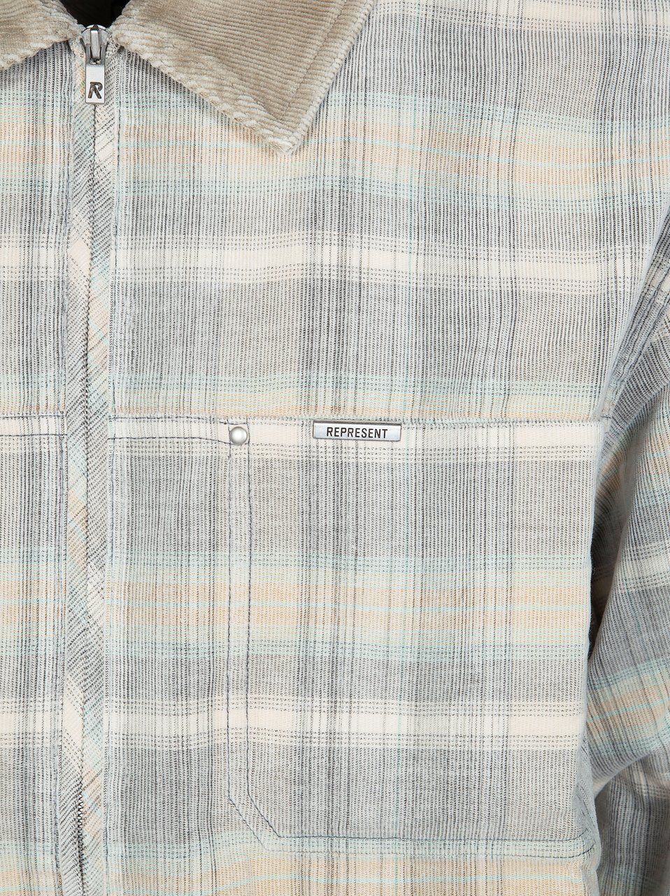 Represent Neutral Plaid Zip Up Shirt Grijs