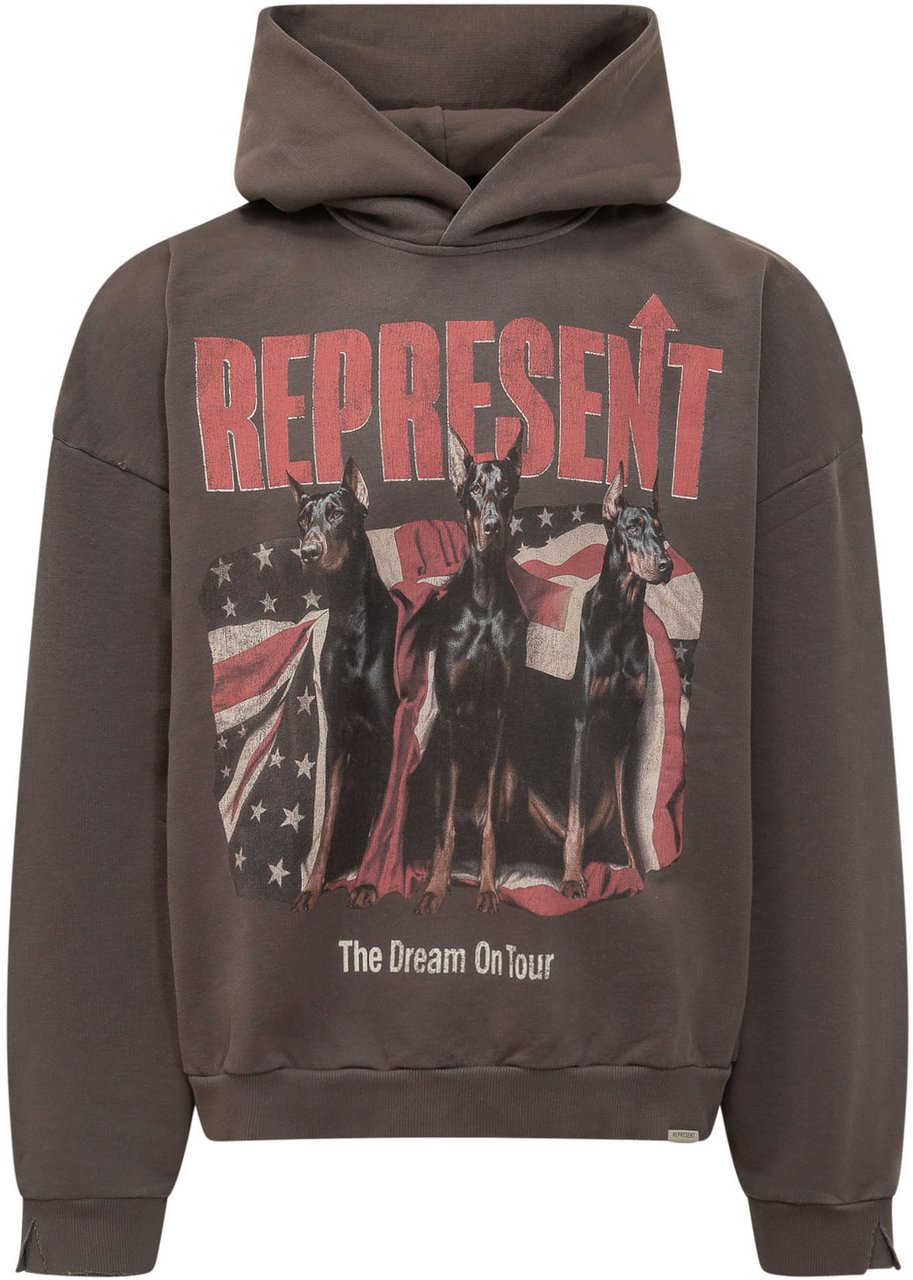 Represent Felpa con Cappuccio Dream On Tour con Stampa Dobermann Taupe