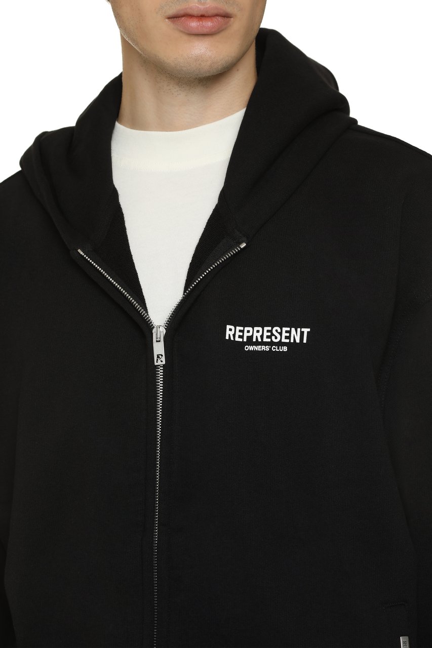 Represent Full zip cotton hoodie Zwart