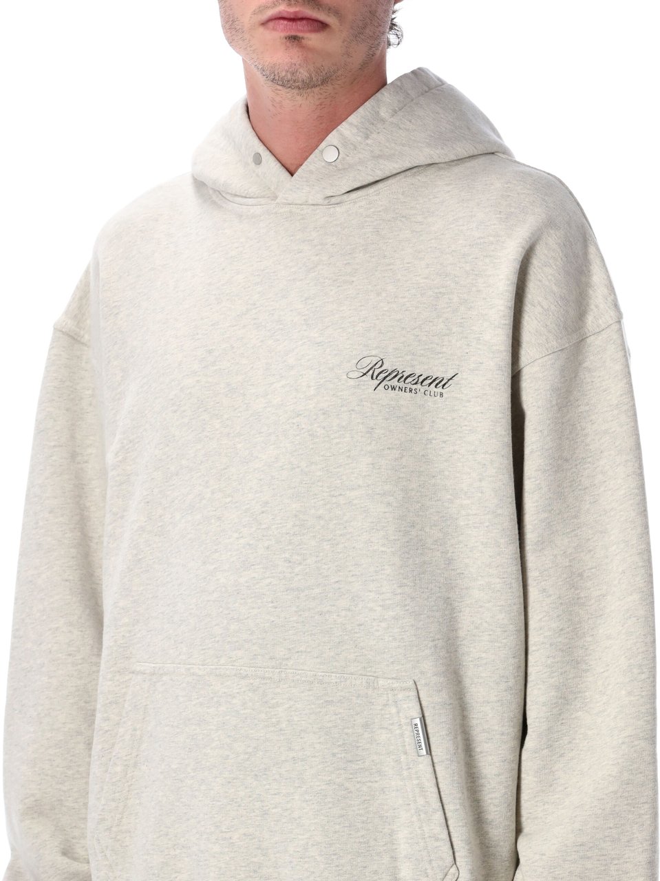 Represent Owners Club Script Hoodie Cream Marl Lichtgrijs