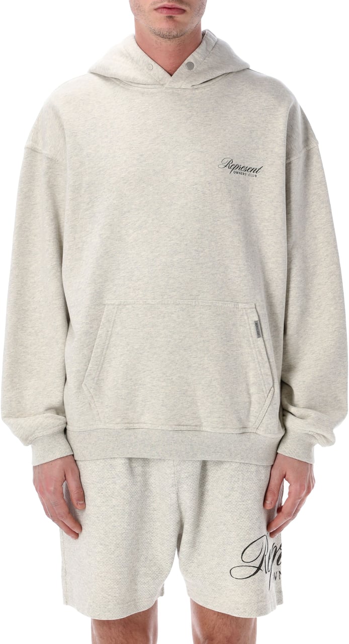 Represent Owners Club Script Hoodie Cream Marl Lichtgrijs