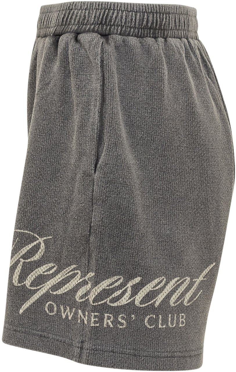 Represent Pantaloncini In Cotone Con Ricamo Laterale Donkergrijs